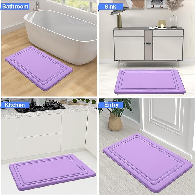 Grandaily Memory Foam Bath Mat Rug 30x20, Ultra Soft, Non-Slip and Absorbent Bathroom Rugs, Machine Wash Dry, Comfortable Bath Carpet for Bathroom Floor, Tub and Shower, Lavender