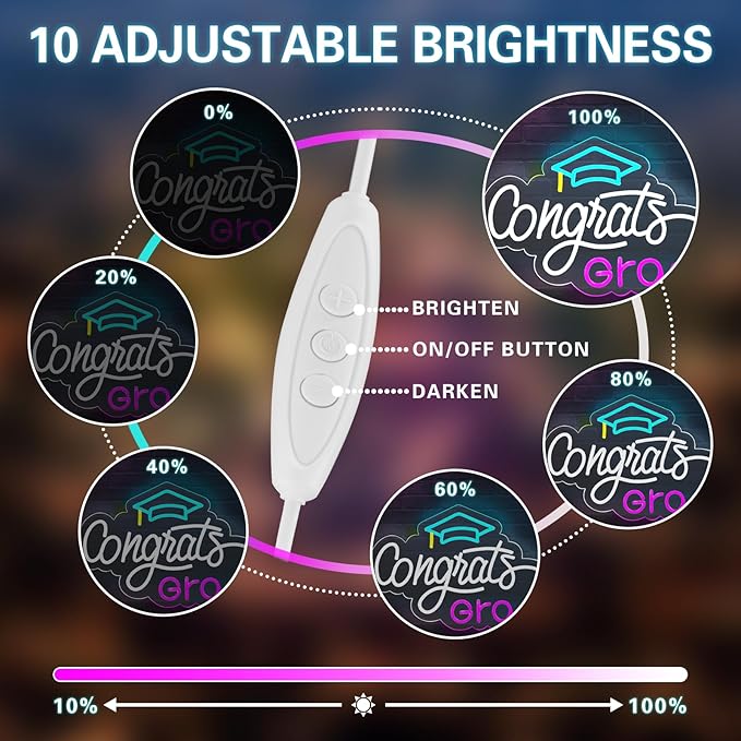 Congrats Grad Neon Sign, Graduation Light up Sign with Cap, LED Adjustable USB Powered Neon Light for Prom Party Class Room Dorm Photos Background Wall Art Decoration Celebration Gifts (16" x 12.5")