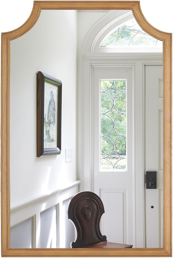 WallBeyond Scalloped Wood Mirror for Small Bathroom Vanity 20x30 Inch Rectangle Wall Mirror Decor for Hallway Bedroom Living Room Home (Natural)