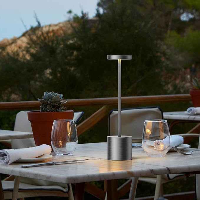SAKRINGT Cordless Table Lamps Rechargeable,6000mAh Portable Battery Operated LED Table Light for Restaurant Outdoor Grey