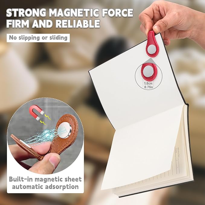 WONVOC 4 PCS Magnetic Bookmarks, Leather Magnetic Bookmarks for Women Men, Double-Sided Magnetic Book Mark Clip for Book Lovers Readers Teachers Students