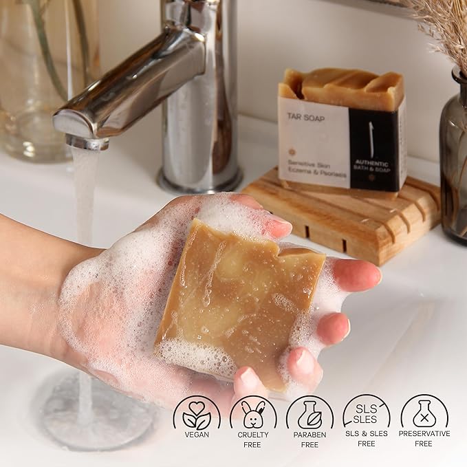 AUTHENTIC BATH & SOAP - Juniper & Pine Tar Soap Bar (2-Pack) | Handmade with Organic Pine, Coconut & Olive Oils | Vegan, Sulfate-Free, for Sensitive & Eczema-Prone Skin, 4.2 oz Each