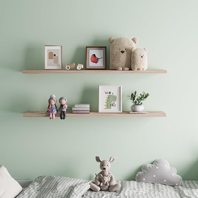 Floating Shelves 48 Inch Wall Shelf Solid Wood Mounted Storage for Bedroom Living Room Set of 2, Rustic Torched Wall Shelves