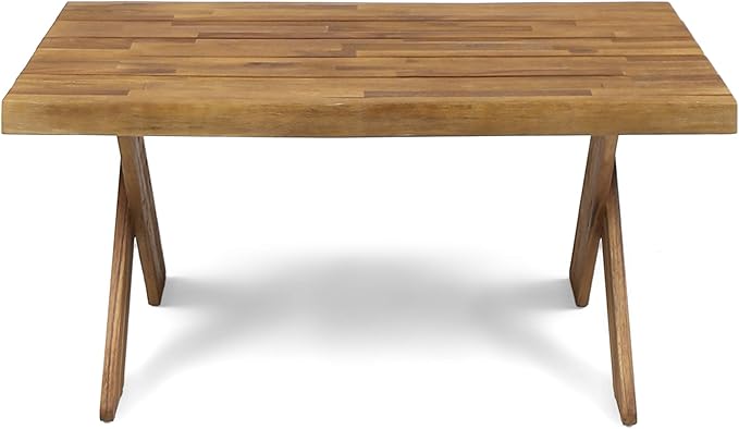Christopher Knight Home Estelle Indoor Farmhouse Acacia Wood Coffee Table, Sandblast Teak Finish