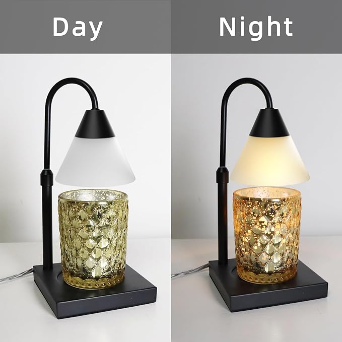Candle Warmer Lamp, Dimmable Metal Lamp Height Adjustable, Compatible with Yankee and 3 Wick Large Jars, Lamps Scented Wax for Home Decor (Glass-Black), LALISUACTF01