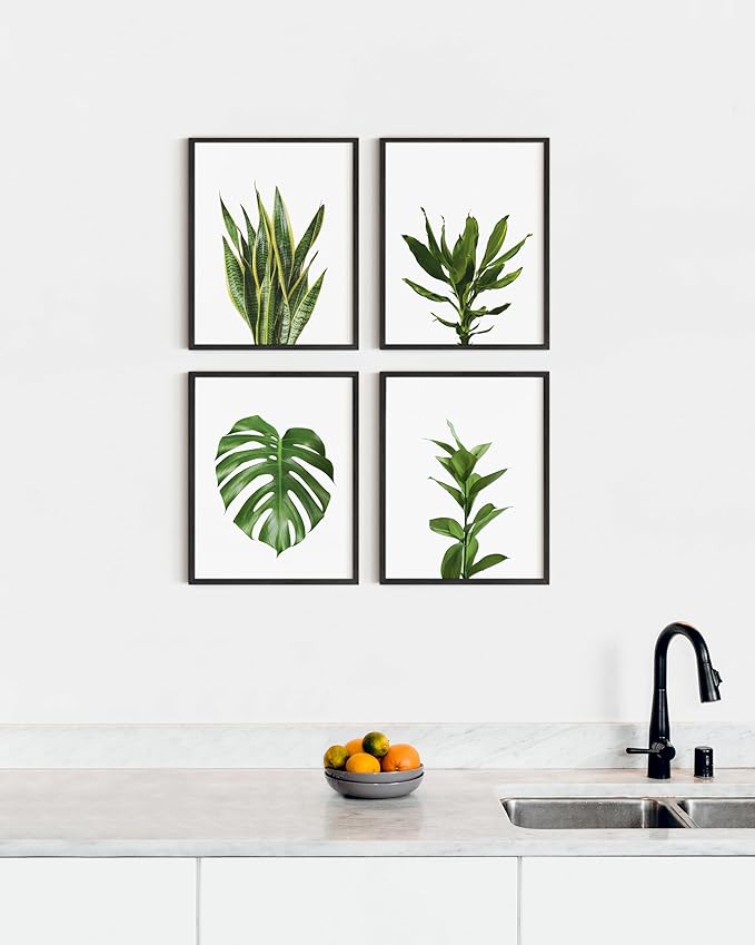 HAUS AND HUES Plant Wall Art - Set of 4 Plant Pictures Wall Art and Green Wall Art Collection, Botanical Prints, Sage Green Leaves Paintings For Wall, Minimalist Wall Art (16x20, Unframed)