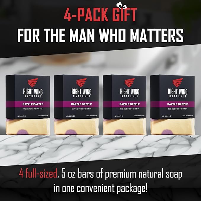 Right Wing Naturals Bar Soap Gift Set for Men | Handcrafted Cold-Pressed | Handmade Organic Soap for Men | Most Popular Flavors | Natural Scented Men’s Bar Soap| Pack of 4 Bars