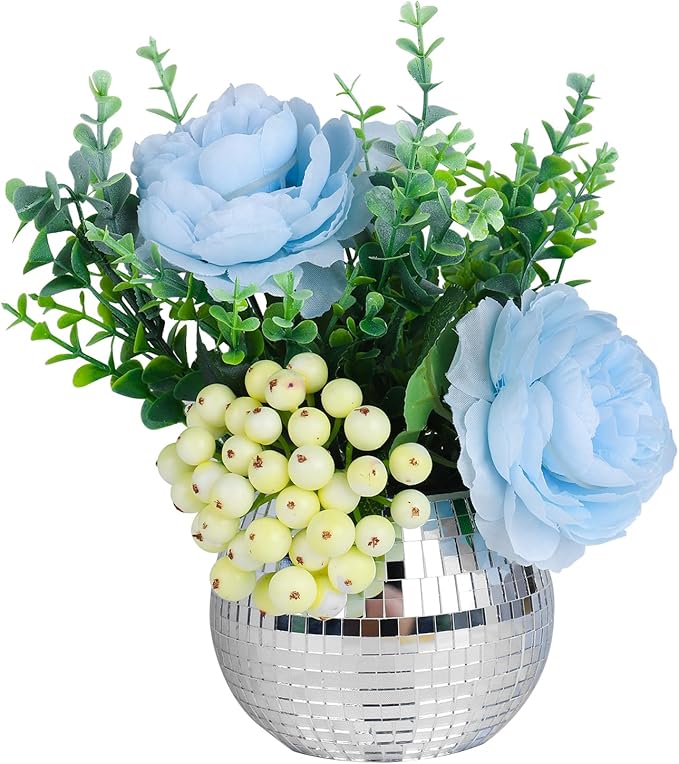 Disco Ball Planter, Disco Ball Vase, Flower Pot Containers with Silver Mirror Glass for Wedding, Birthday, Party, Bar, Office (Silver, 3 * 4 * 4 inch)