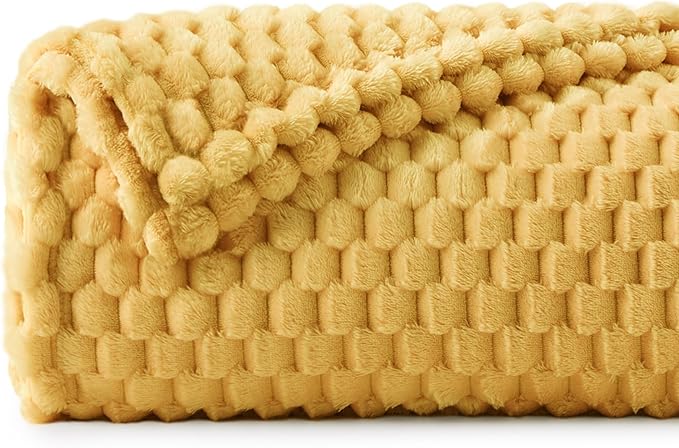 BEDELITE Jacquard Blanket- 3D Fleece Decorative Yellow Throw Blanket, Super Soft and Cozy Warm Fuzzy Blanket All Seasons Suitable, 50x60Inches