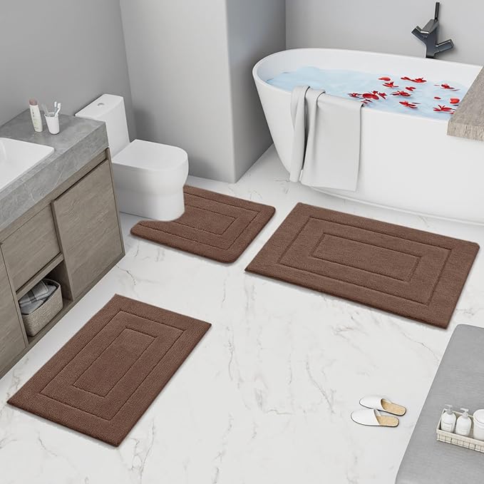 Buganda Bathroom Rugs, 47" x 24", Soft and Absorbent Microfiber Bath Rugs, Non-Slip Shaggy Shower Carpet, Machine Wash Dry Bath Mats for Bathroom Floor, Tub and Shower, Brown