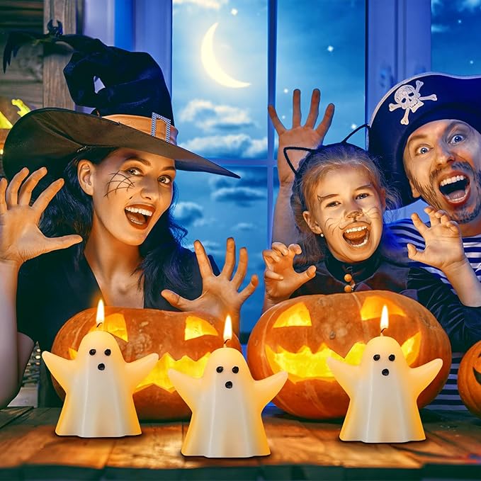 Jutom 10 Pieces Spooky Ghost Candles for Halloween Party Decor