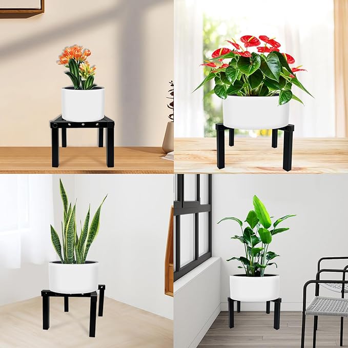 Four Legs Adjustable Metal Plant Stand for 5"-10" Plant Pot – Indoor & Outdoor (Black, 1 Pack)