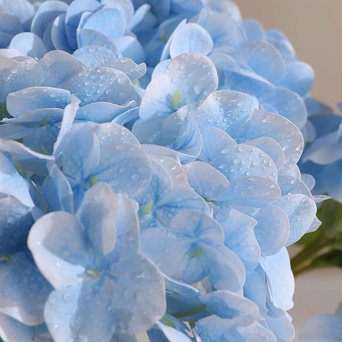 Tifuly Fake Hydrangea Artificial Flowers with Vase 4pcs Real Touch Faux Hydrangea and 3pcs Eucalyptus Stems for Wedding Centerpiece Home Party Table Decoration(Blue)
