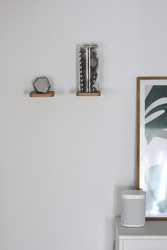 Raft Floating Shelf Wood Round Wall Mounted Showcase Wall Shelf Hanging Planter Storage Wooden Shelf for Plants Photo Candle Invisible Wall Decoration Design Set of 2 (Square 4.7 inch)