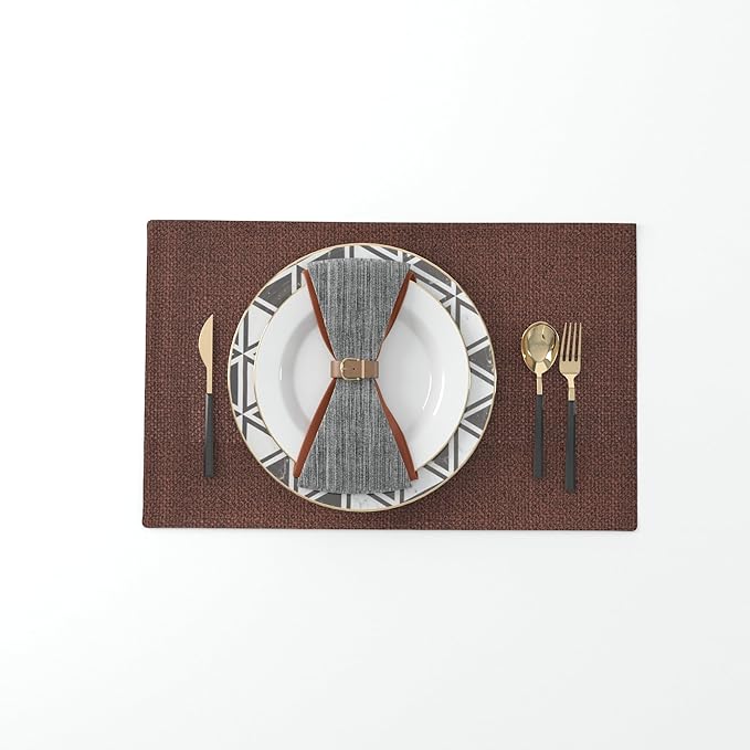 4 Piece Soft Handmade Faux Linen Place Mats Heat Resistant Dining Table Place Mats Kitchen Table Mats 12 x 18 Coffee Brown