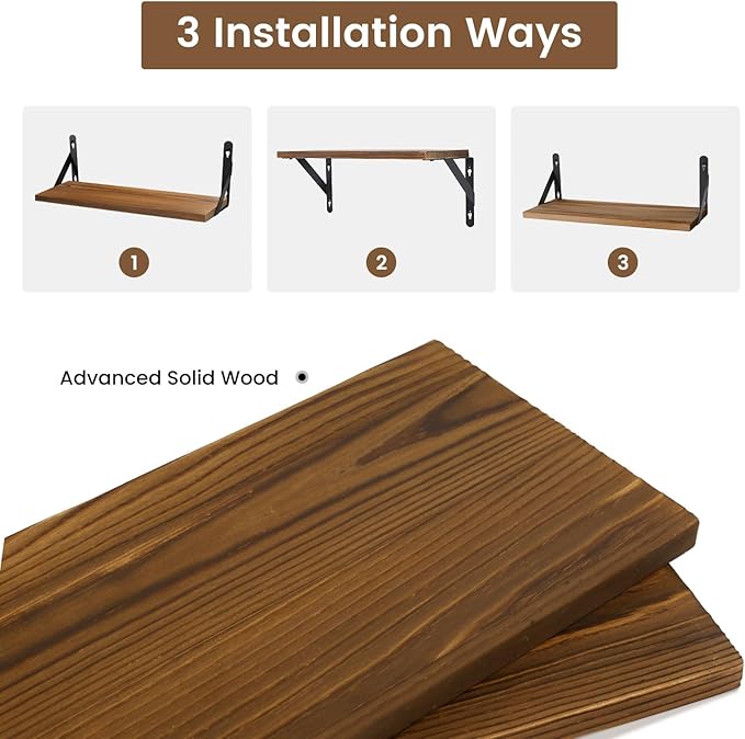 AGM Floating Shelves, Bathroom Shelf Set of 2, Rustic Wood Wall Mounted Shelf for Storage&Room Decor, Floating Shelf for Plants, Book, Bathroom, Bedroom, Kitchen, Office, Living Room(Dark Brown)