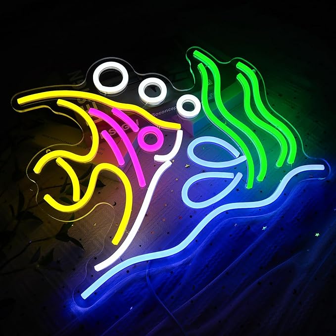Tropical Fish Neon Sign for Wall Decor, Fish Led Signs for Room, USB Dimmable Neon Lights for Fish Shop Bar Home Pub Club Man Cave Party Store Office Restaurant Ocean Museum Decoration