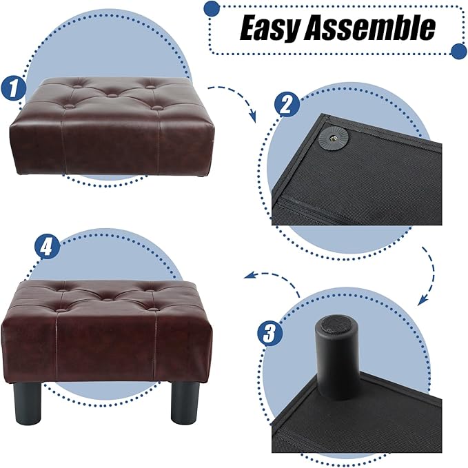 BRIAN & DANY Small Foot Stool, Leather Foot Stools with Legs, Stable Small Footstool for Living Room, Brown