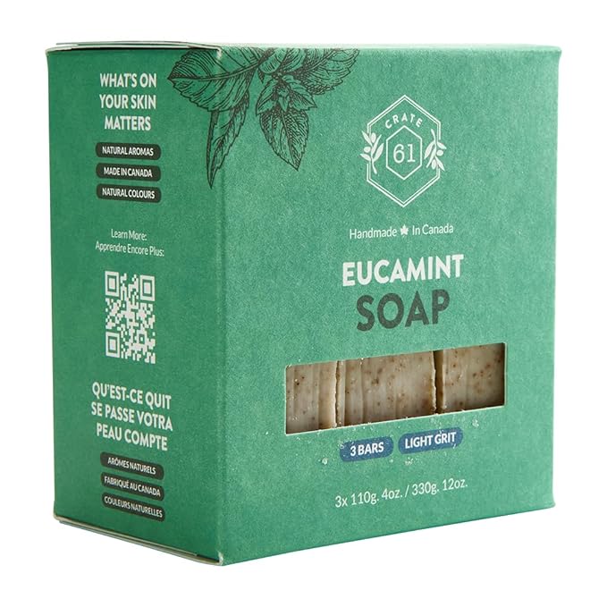 Handmade in Canada, Plant Based Cold Process Natural Bar Soap For Face And Body, With Premium Essential Oils, For Men And Women 3 Pack (Eucamint)
