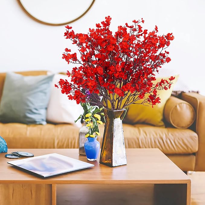 Uieke 30 Pcs Babys Breath Artificial Flowers Bulk Silk Red Faux Flowers Real Touch Gypsophila Bouquet for Christmas Halloween Home Wedding Decoration