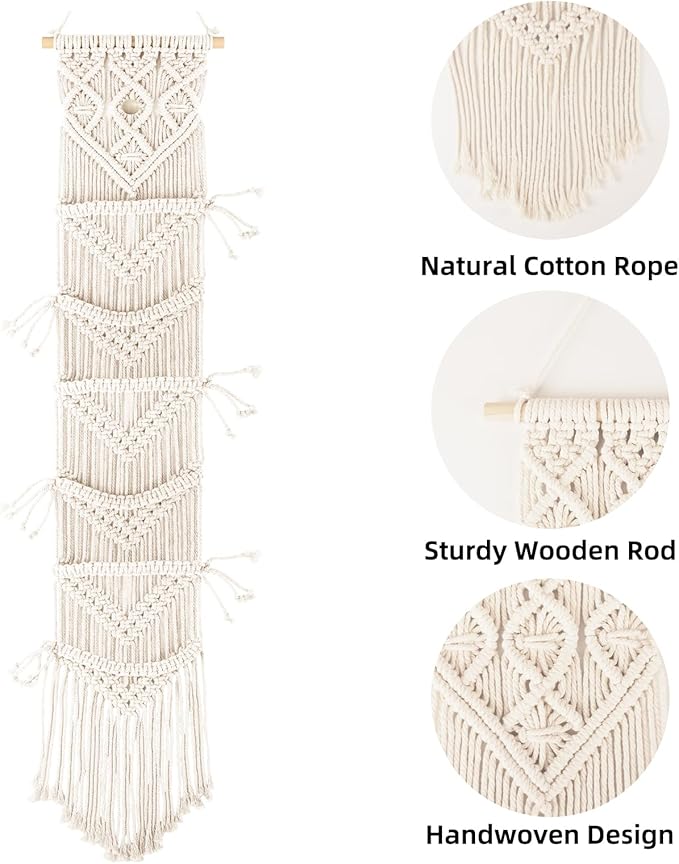 2PCS Macrame Cap Holders Boho Hat Hangers Over Door Ball Cap Rack Organizer Decorative Bohemian Handmade Woven Wall Hanging for Baseball Cap Display Decoration (Ivory, Up to 24 Caps)