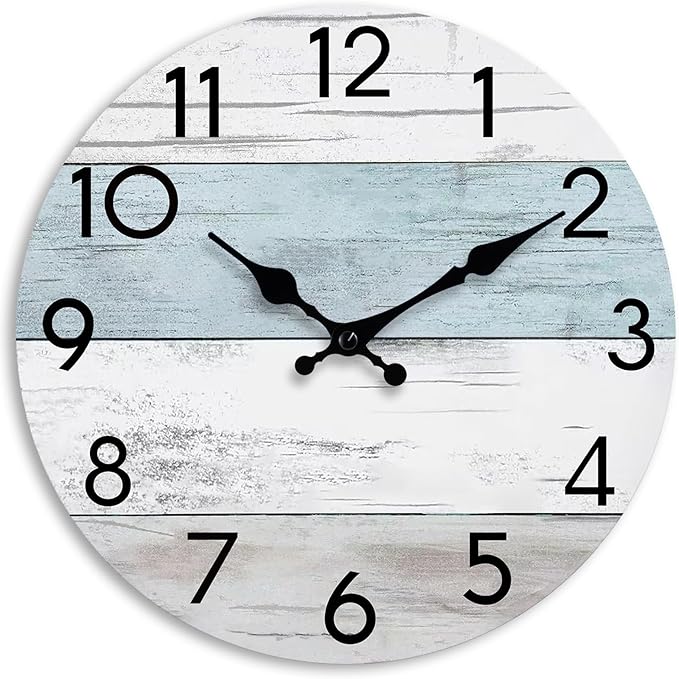 Wall Clock Silent Non-Ticking Wooden Clocks Battery Operated 18 Inch Small Country Retro Rustic and Beach Style Decorative for Living Room, Kitchen, Home,Bathroom, Bedroom (Blue)