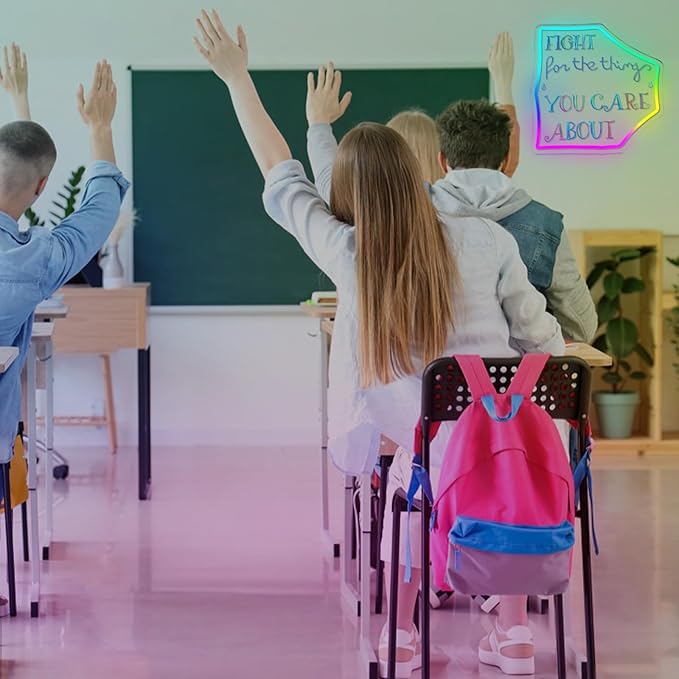 Fight For The Thing You Care About Neon Sign Classroom Neon Lights For Wall Decor Dimmable Colorful Light Up Sign For Bedroom Library Classroom Reading Study Room Decoration Boy Girls Gifts