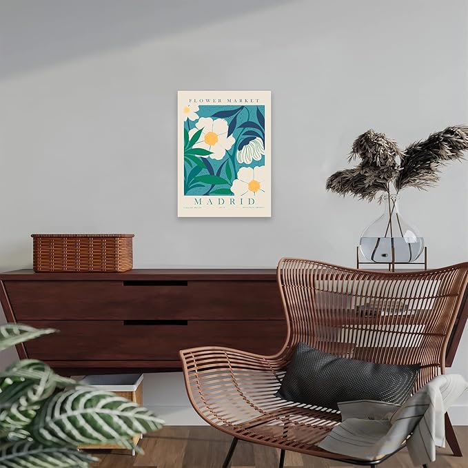 Flower Market Wall Art Framed, Abstract Flower Market Wall Art Prints, Vintage Colorful Floral Wall Art Decor, Minimalist City & Flower Painting Pictures for Aesthetic Room, Bedroom, Living Room, Gallery, Boho Room Decor(12x16inch, Type 7)