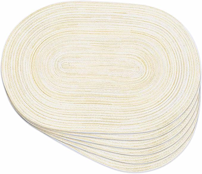 Noctiflorous Oval Braided Placemats Set of 6 Woven 12x18 Inch Non Slip Washable Heat Resistant Place Mats Round Tablemats for Dining Kitchen Party Daily Table Decor Dinner Mats (11 Beige, 6)
