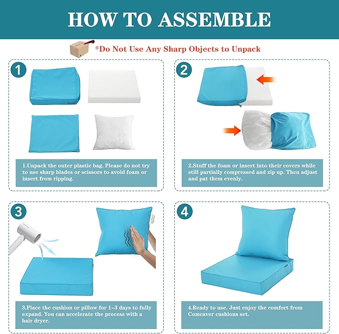 Outdoor Loveseat Cushion, Waterproof Fade & Tear Resistant Seat and Backrest Cushion Set for Patio Furniture,46x24 Inch, Teal