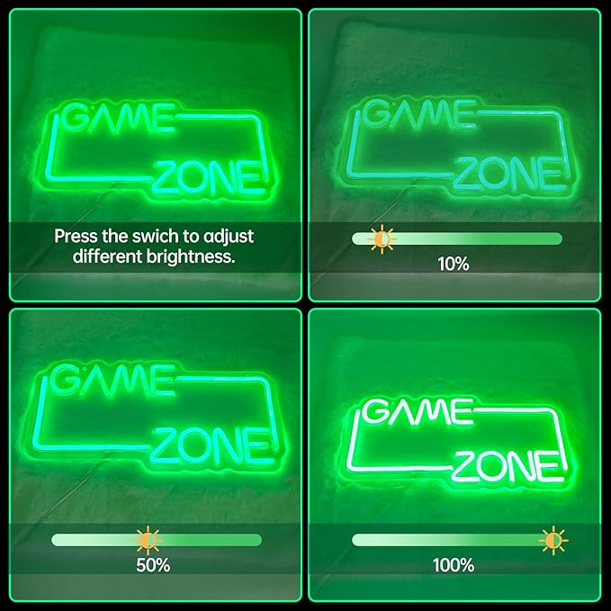 Game Zone Gaming Neon Sign - Boys Gaming Room Decor Light Signs, LED Bright Green Gamer Neon Sign for Teen Boys Bedroom, Party, Gifts for Gamer Boyfirend, Dimmable Switch USB Powered