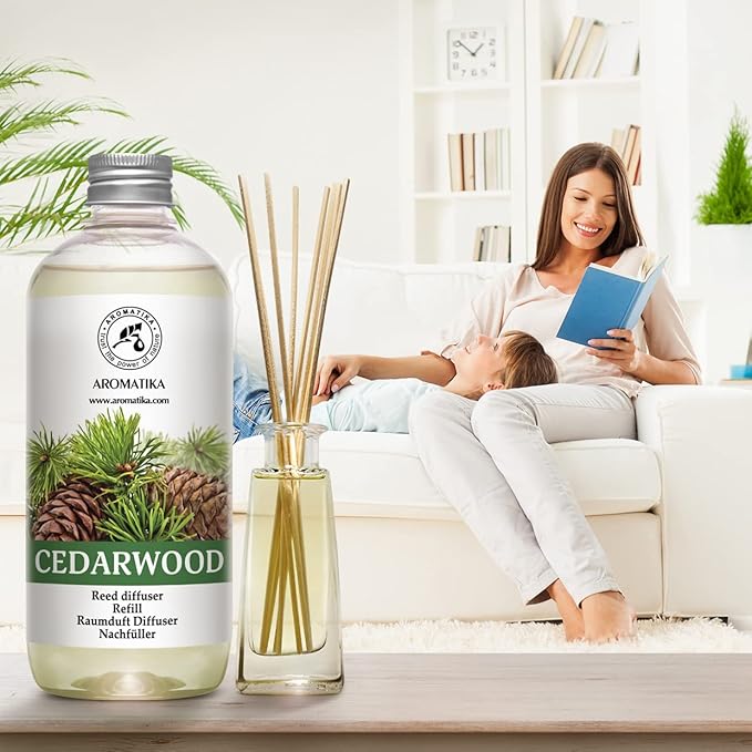 Reed Diffuser Refill Cedarwood 17 Fl Oz (500ml) - Scented Diffuser with Natural Cedarwood Oil - Room Diffuser Refill - Room Freshener - Scented Diffusers - Home Fragrance