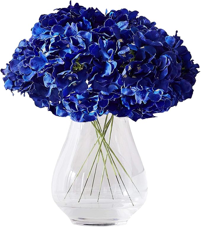 Hydrangea Silk Flower Heads 10 Royal Blue Artificial Hydrangea Silk Flowers Head for Wedding Centerpieces Bouquets DIY Floral Decor Home Decoration with Long Stems