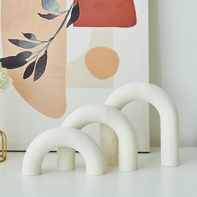HMASYO 3Pcs Wood Arch Decorative Objects, Coffee Table and Shelf Decor, Neutral Home Accents for Living Room, Modern Table Top Bookshelf Boho Office Aesthetic
