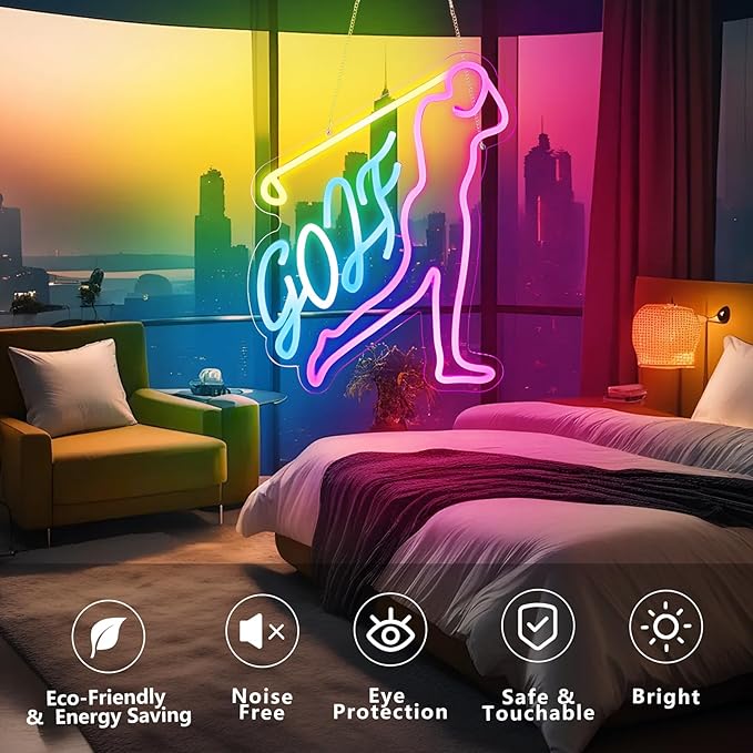 Golf Man, Neon Sign, Disco Neon Sign, Led Neon Light for Wall Decor, Signs for Light Sign for Disco Party,Bar,Music,Wedding birthdy,Game Room Man Cave,Christmas. Dimmable, USB powered.