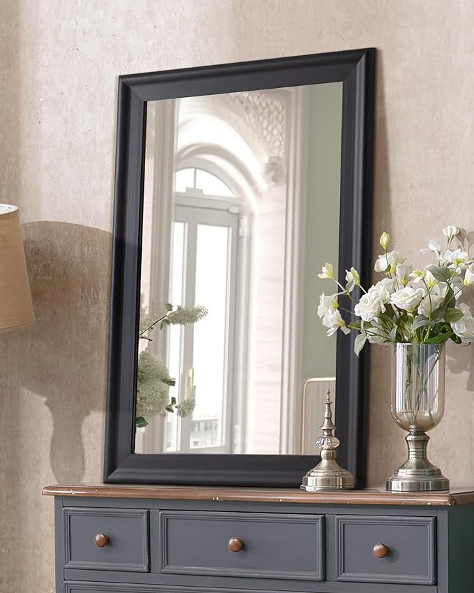CULER Black Wood Wall Mirror for Bathroom,Rectangle Rustic 24 x 36 inch Hanging VanityMirrors with Wooden Frame for Living Room,Bedroom,Entryway