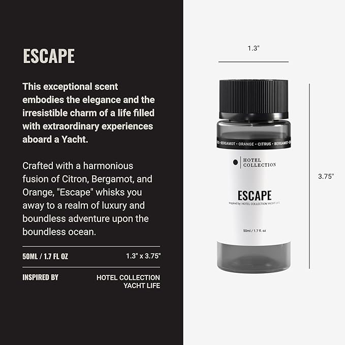 Hotel Collection | Escape Oil Blend | Luxury Hotel Inspired Aromatherapy Scent Diffuser Oil | Citron, Bergamot and Orange 1.7 fl oz 50 mL