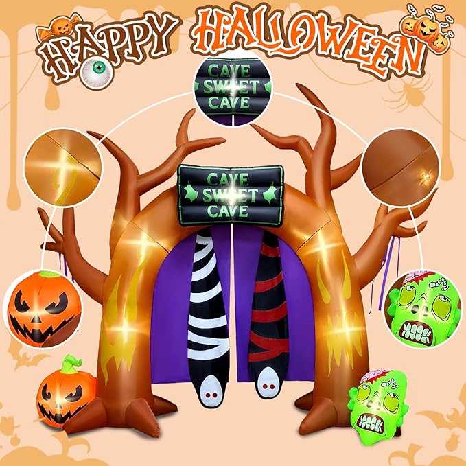 Kalolary 10 FT Halloween Inflatables Archway Outdoor Decorations, Ghost Tree Arch Blow Up Yard Decorations Pumpkin Inflatable with Build-in Lights for Yard Garden Lawn Indoor Outdoor Decor