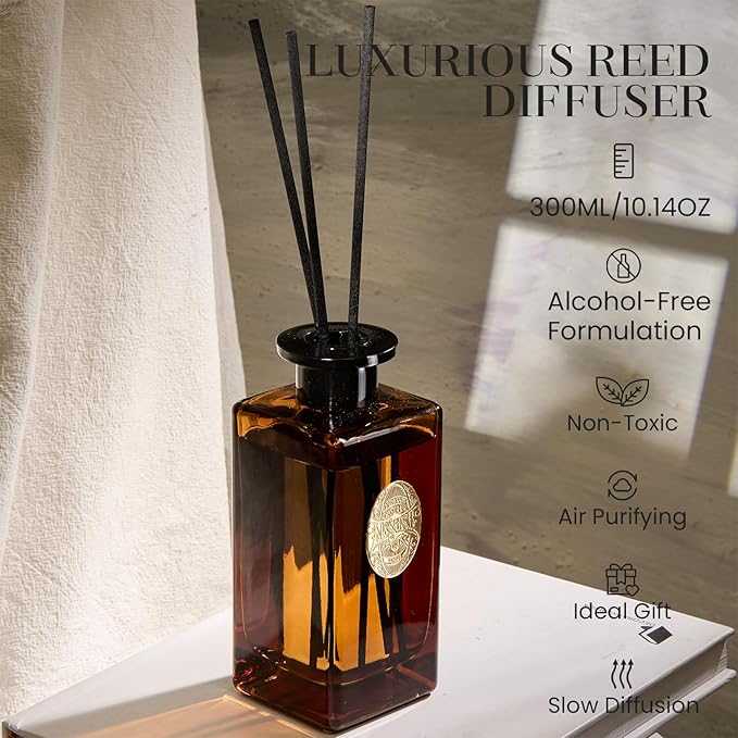 M&SENSE 10.14 oz Large Reed Diffuser |Under The FIG Scent Home Oil Diffuser with Sticks |Long Lasting Non-Toxic Essential Oil |Reed Diffuser for Bathroom Shelf Decor
