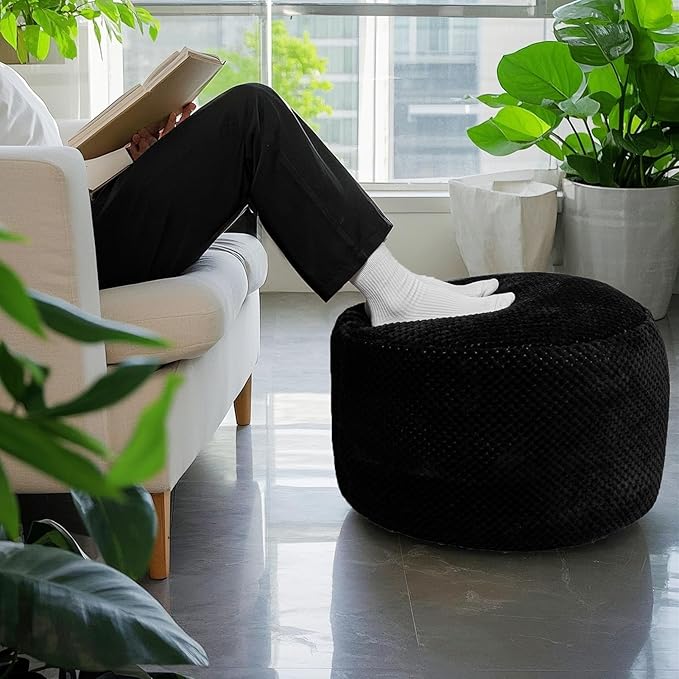 Asuprui Pouf Ottoman Stuffed Pouf Ottoman Foot Rest Stuffed Soft Foot Stool with Filler 20x20x12 Inches Fuzzy Chair Floor Chair Foot Rest with Storage for Living Room Bedroom Black Pouf with Filler