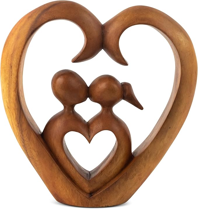 8" Wooden Hand Carved Abstract Contemporary Statue - Heart and Soul - Figurine Gift Home Decor Sculpture Accent Handmade Art Decoration