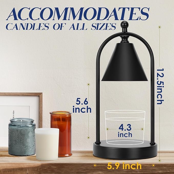 Soilsiu 2 Packs Candle Warmer Lamp with Timer, Electric Black Candle Warmer Light for Bedroom, Dimmable Wax Melts Warmer for Candle Jars, Home Decor Beside Lamp Gifts for Women