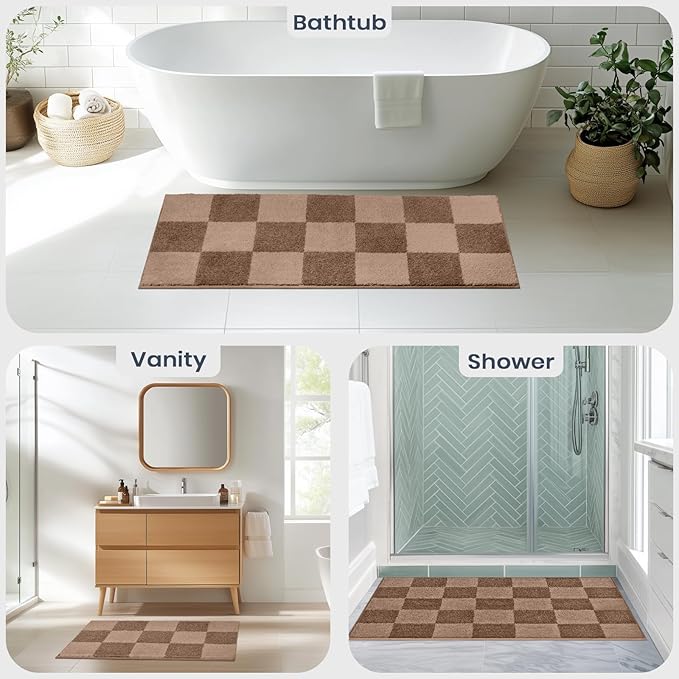 PURRUGS Bathroom Rug Non-Slip Machine Washable 30" x 46", Super Absorbent and Quick-Dry Bath Mat, Extra Soft and Plush Bath Rug for Shower, Bathtub and Sink, Grayish Brown & Coffee