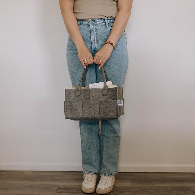 Parker Baby Diaper Caddy - Nursery Storage Bin and Car Organizer for Diapers and Baby Wipes (Peppercorn, Regular)