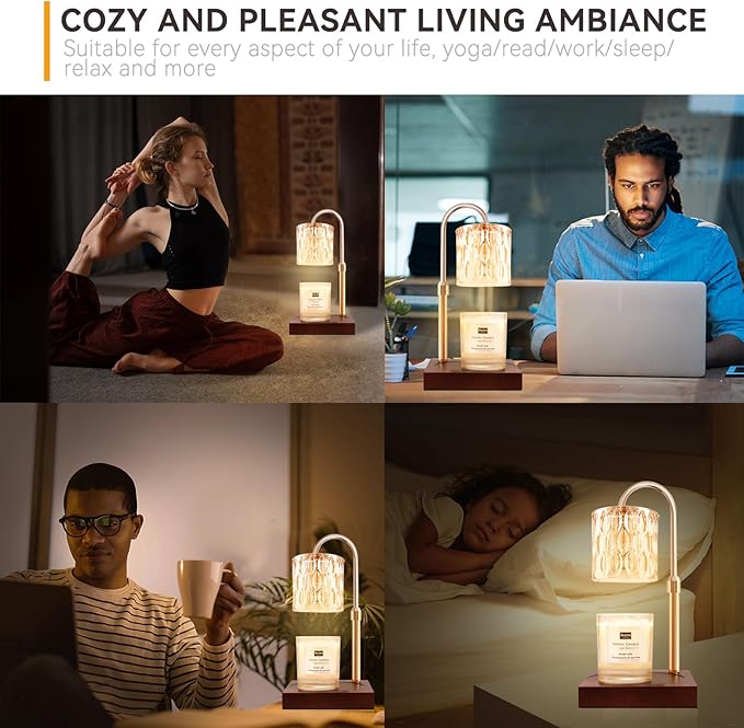 Candle Warmer Lamp with 3 Bulbs, Adjustable Height Dimmable Candle Warmer with Timer, Compatible with Large Jar Candles, Candle Lamp with Charming Gift Box Ribbon for Her/Him(Walnut)
