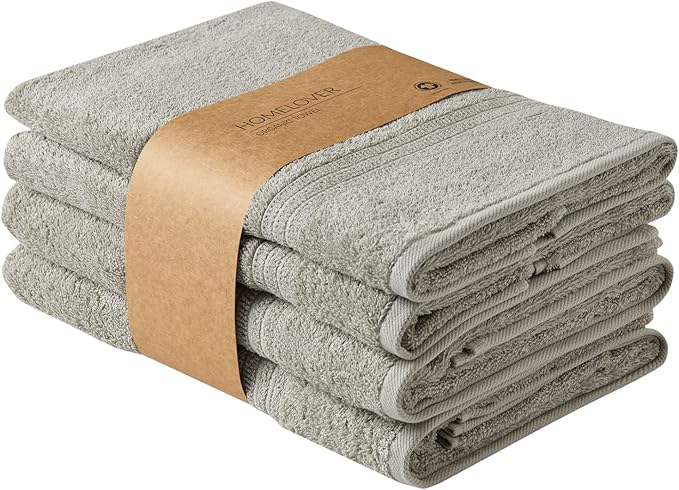 HOMELOVER 4 Piece Luxury Bath Towel Set - 100% Organic Cotton, 500 GSM, Hotel Quality, Highly Absorbent, Soft & Quick Drying Bathroom Towels for Showering, Washing & Guests (Space Gray)