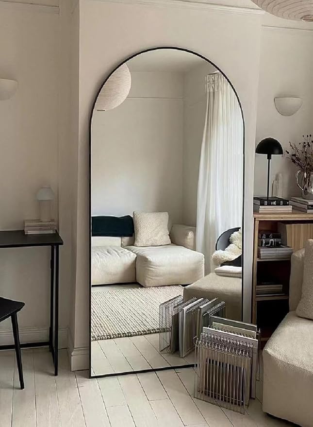 Full Length Mirror, Arched Floor Mirror, 34" x 76" Oversized Full Length Mirror, Freestanding, Full Body Mirror, Arch Mirror Full Length, Wall Mounted Mirror for Bedroom, Black