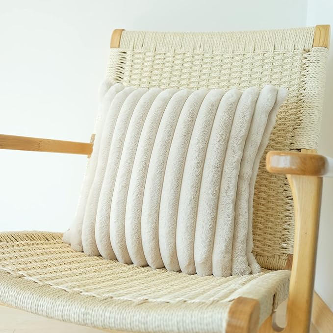 JOJUSIS Pack of 2 Faux Fur Plush Decorative Throw Pillow Covers Couch Cushion Case Soft Pillowcases (Beige, 24 x 24-Inch)