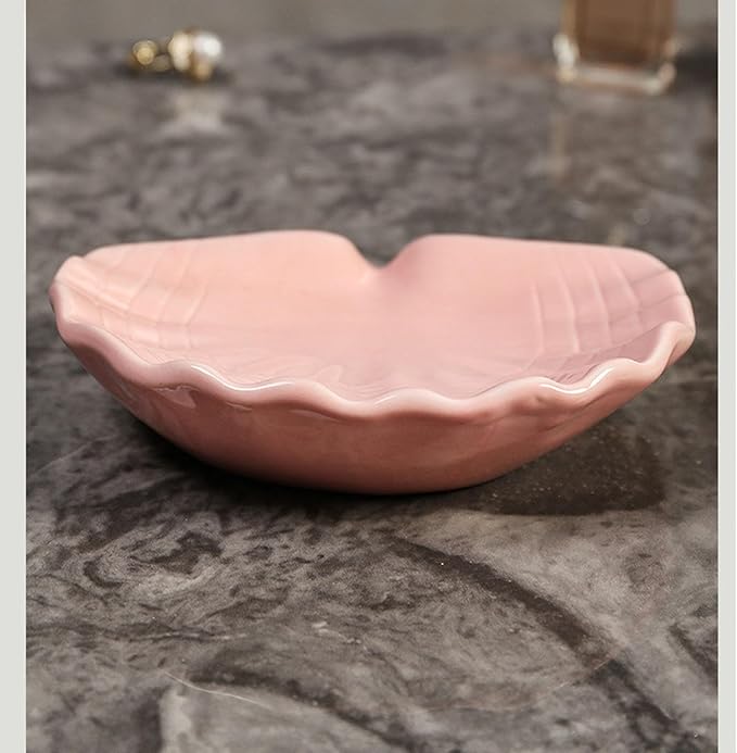 Ceramic Soap Holder, Sea-Shell Soap Tray with Self Draining, Soap Tray for Sink Washroom Bathroom Shower, Small Cute and Elegant Holder with Glaze, Easy Cleaning (White)