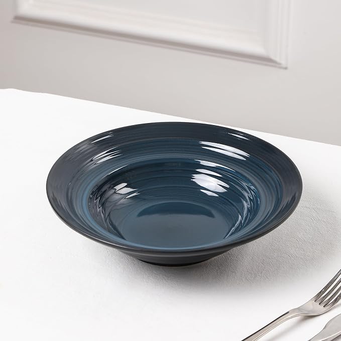 Earth & Clay Celeste 24-Piece Dinnerware Set Stoneware, Plates and Bowls Set, Includes Dinner and Salad Plates, Cereal Bowls, Dishwasher and Microwave Safe, Dishes for 8, Blue